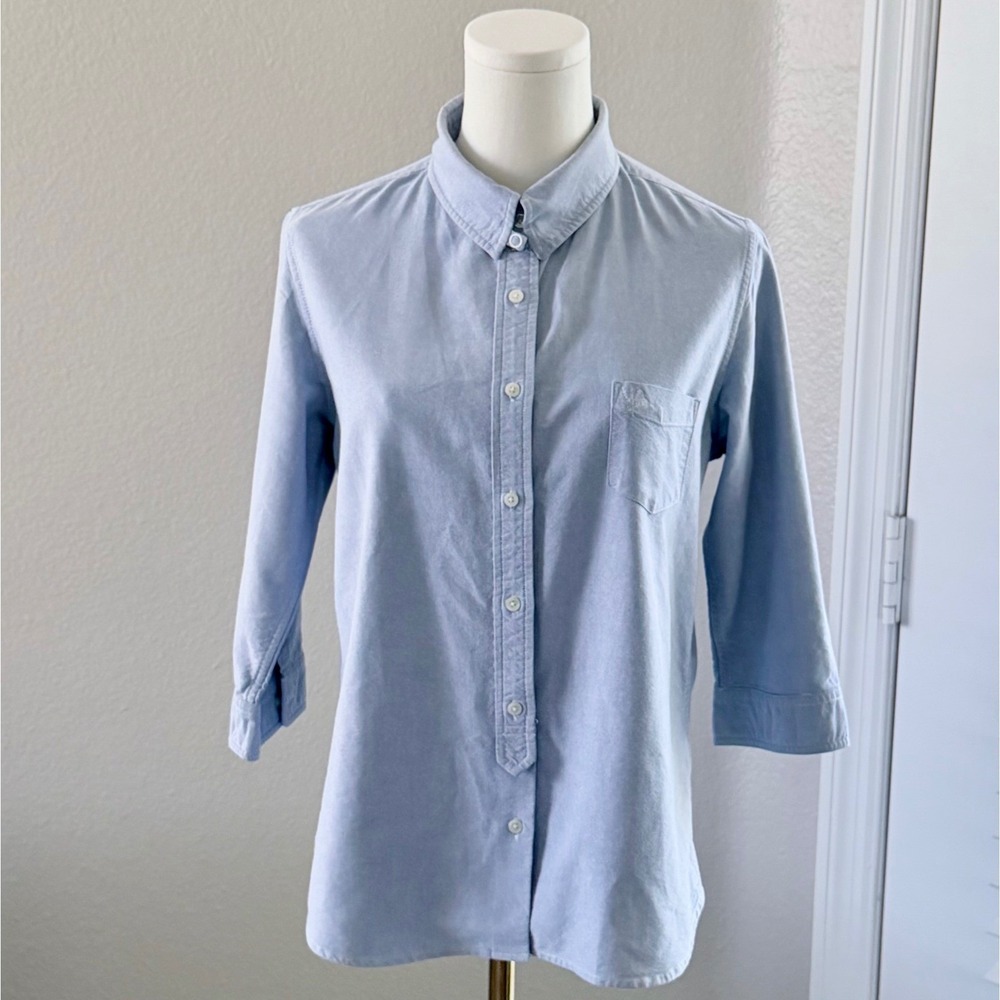 AG Blue Cotton Oxford Slim Fit Button Down Shirt 3/4 Sleeve Old Money EUC Sz L - Picture 2 of 11